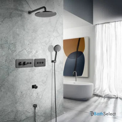 Milan Modern Matte Black Round Rainfall Shower Set Sleek and Contemporary | Wayfair North America