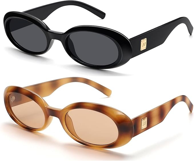 Trendy Oval Sunglasses for Women Retro Vintage 90s Sunnies for Small Face Narrow Round Shades Cat... | Amazon (US)