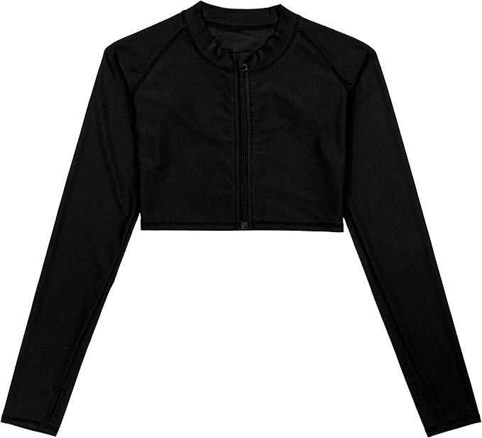 SwimZip Women's Long Sleeve Crop Top Rash Guard Swim Shirt - UPF 50+ with Zipper | Amazon (US)