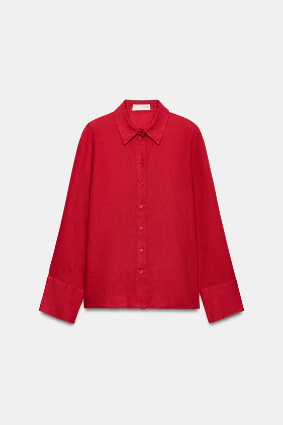 ZARA WOMAN COLLECTIONShirt with main fabric made from linen yarn. Regular collar and long cuffed ... | Zara UK