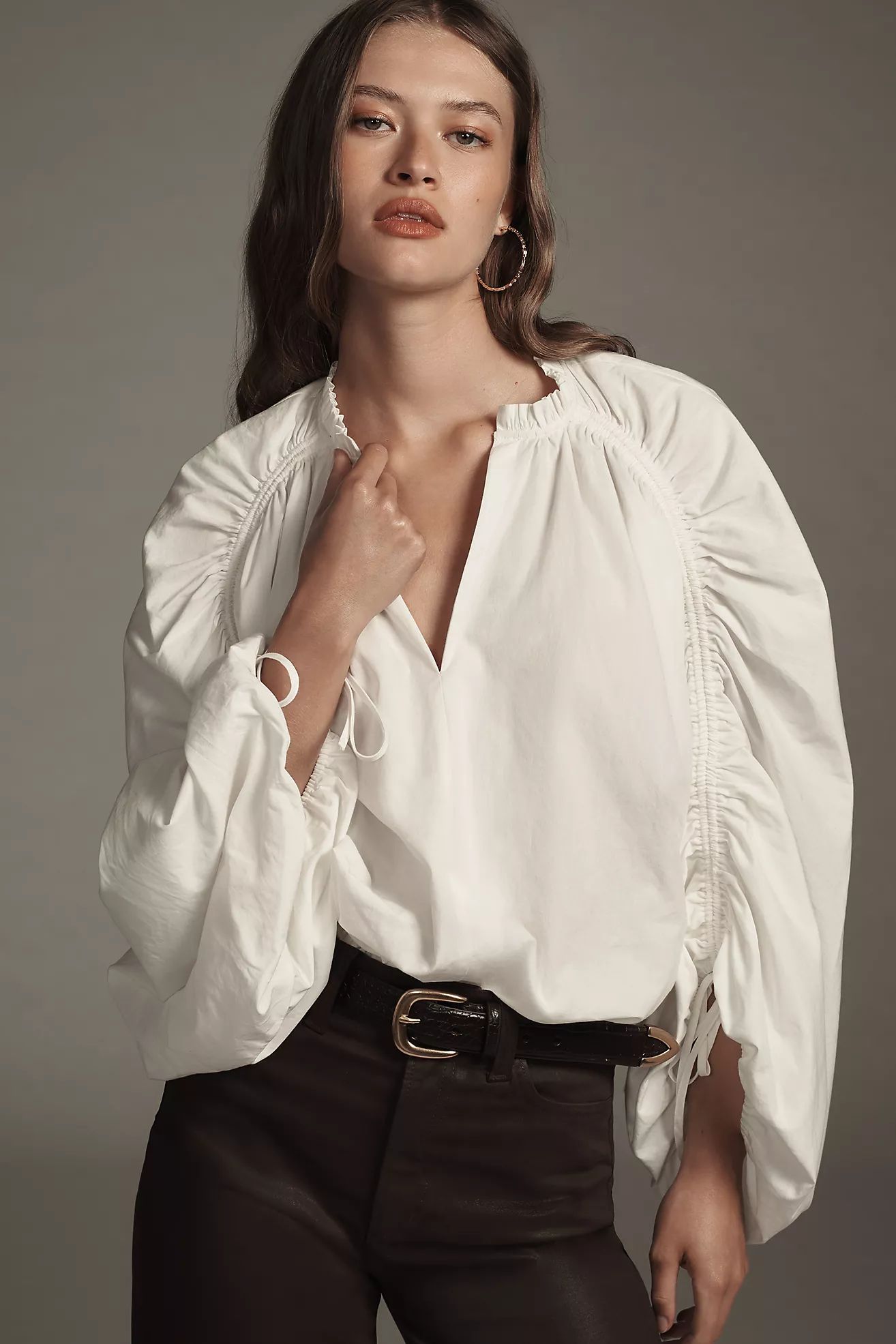 By Anthropologie Ruched-Sleeve Popover Blouse | Anthropologie (US)