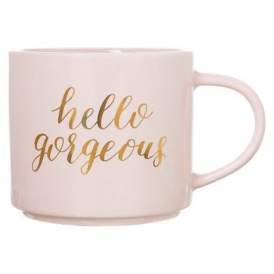 15oz Porcelain Hello Gorgeous Stackable Mug Pink/Gold - Threshold™ | Target