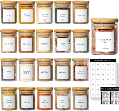 Laramaid 2.5oz 20Packs Glass Jars Set, Cylinder Spice Jars with Bamboo Lids and Customized Labels... | Amazon (US)