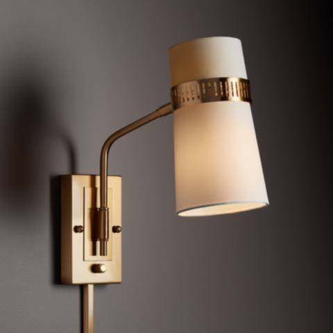 Possini Euro Cartwright Antique Brass Plug-In Wall Lamp with Cord Cover | Lamps Plus