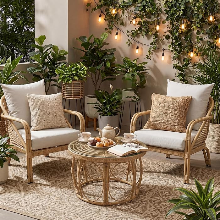 3-Piece Patio Bistro Set with Storage Table, Modern Rope Chairs Outdoor Furniture for Balcony, Po... | Amazon (US)