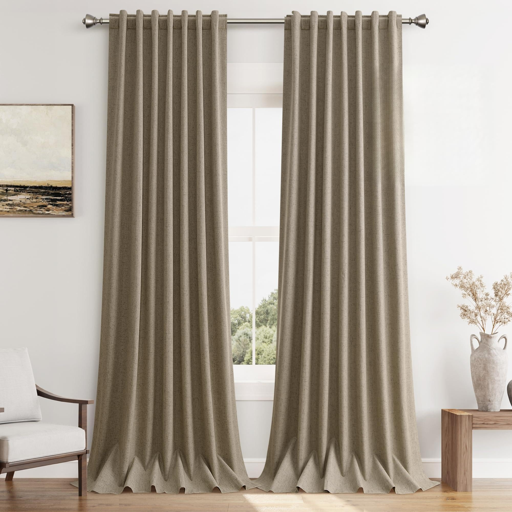 Guken Burlap Blackout Curtains 108 Inch Length 2 Panels Set for Living Room Bedroom Back Tab Ther... | Amazon (US)