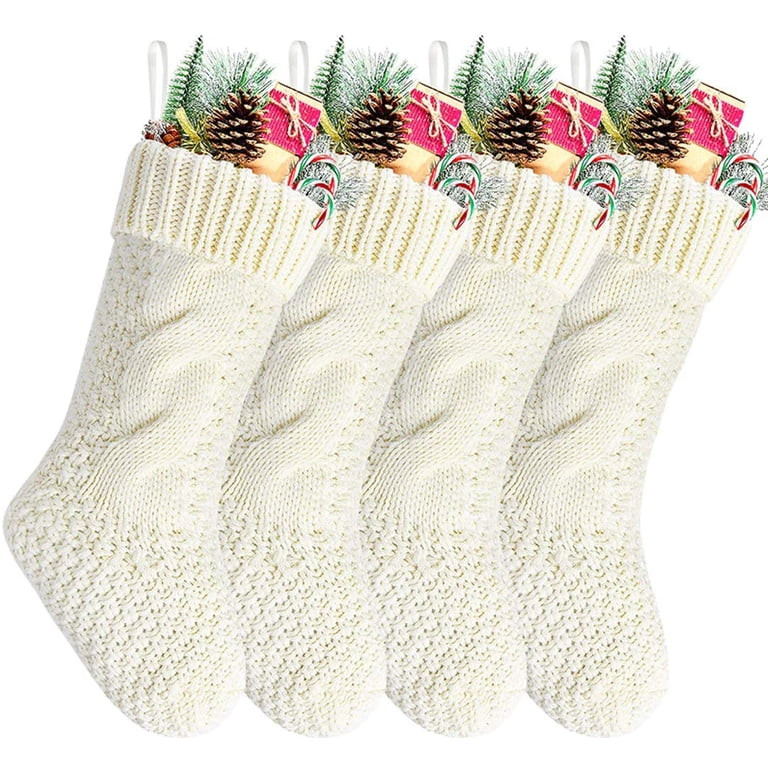 Wofair Unique Ivory White Knit Christmas Stockings, 4 Pack 14 inches Knitted Knit Rustic Stocking... | Walmart (US)