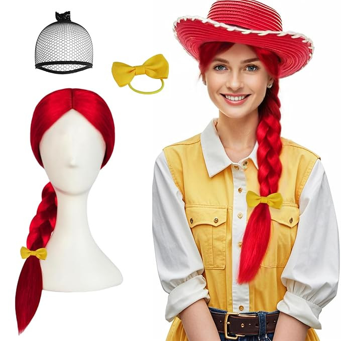 JoneTing Long Red Braided Wig Red Cowgirl Wigs 【+Hair Cap+ Bowknot】 Long Straight Reddish Wig... | Amazon (US)