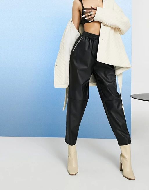 ASOS DESIGN tapered leather look trousers | ASOS UK