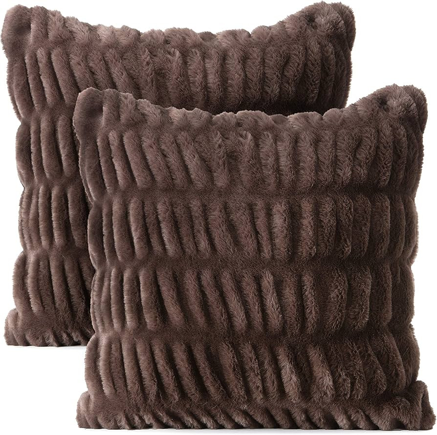 Chanasya Premium Ruched Throw Pillow Covers - Plush, Faux Fur Pillow Covers - Great for Bed or So... | Amazon (US)