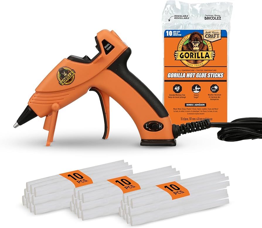 Gorilla Dual Temp Mini Hot Glue Gun Kit with 30 Hot Glue Sticks, Precision Nozzle, and Easy Squee... | Amazon (US)