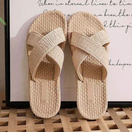 Slippers For Women Girls Flat Casual Sandals Straw Linen Bottom Slippers Beach Shoes Target Sandals  | Walmart (US)