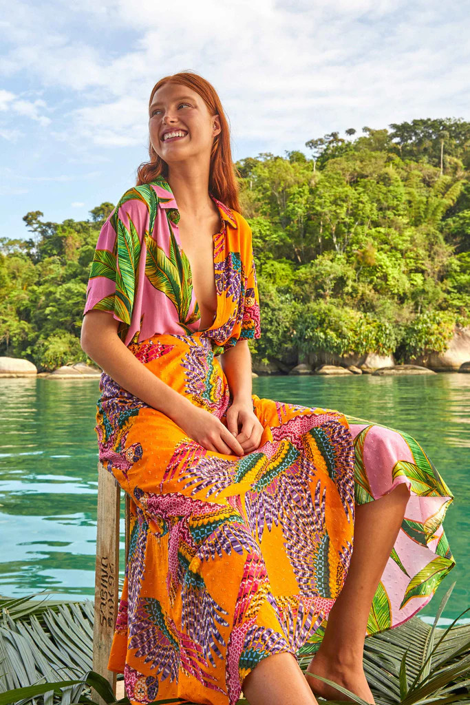 MIXED PRINTS WRAP SKIRT | FarmRio (US)