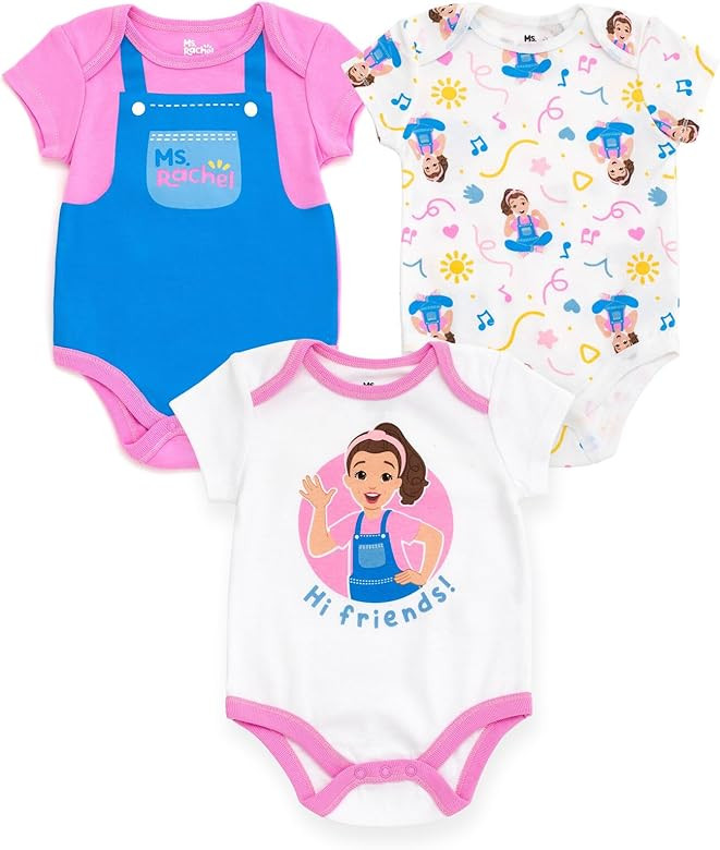 Ms. Rachel Baby Girls 3 Pack Cosplay Bodysuits Newborn to Infant Sizes (Newborn - 24 Months) | Amazon (US)