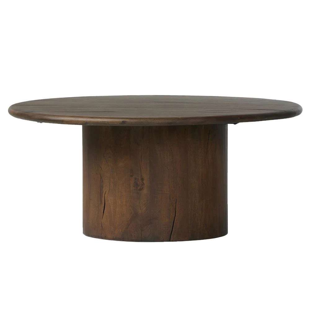 Ryker Modern Classic Brown Reclaimed Wood Oval Coffee Table - 31" | Kathy Kuo Home