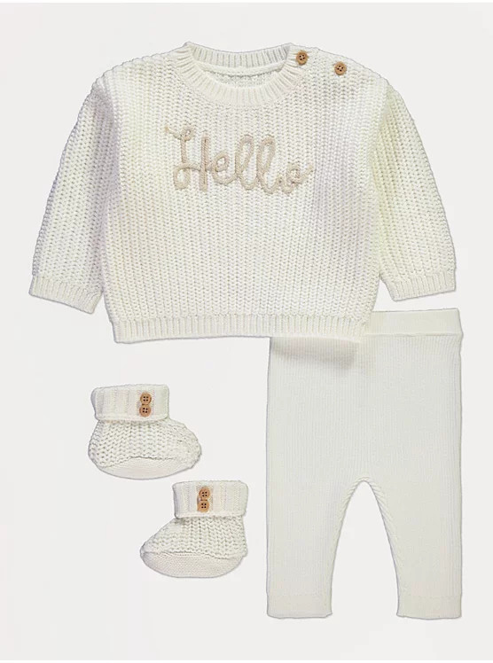 Cream Hello Knitted Jumper Leggings and Booties Set | George at ASDA