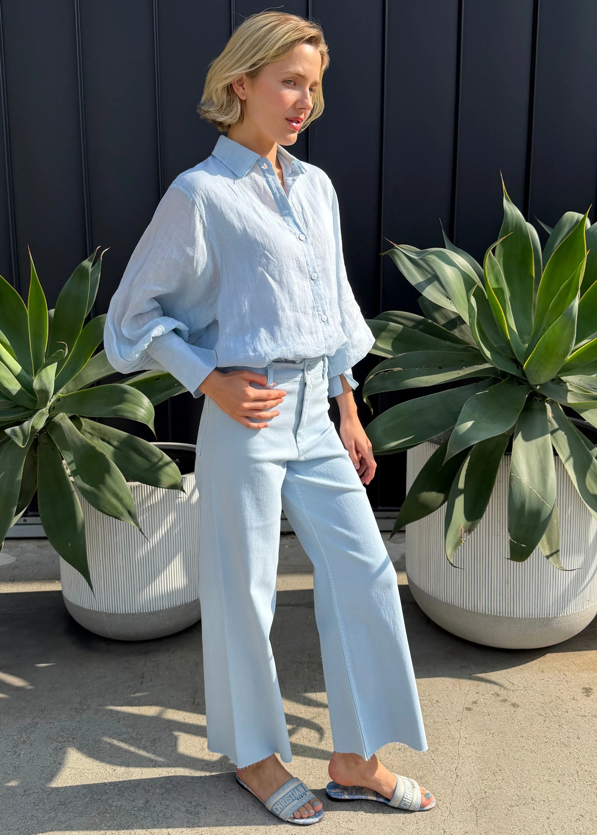Lindi Straight Wide Leg Pants - Powder Blue | Benaar La