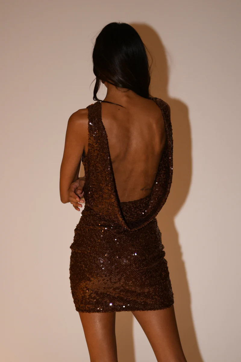 Anastasia Sequin Mini Dress - Chocolate | MESHKI US