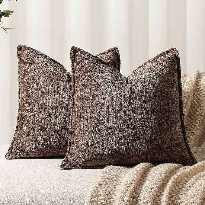 Pack of 2 Chocolate Brown Decorative Throw Pillow Covers 20x20 Cozy Soft Chenille Accent Vintage ... | Amazon (US)