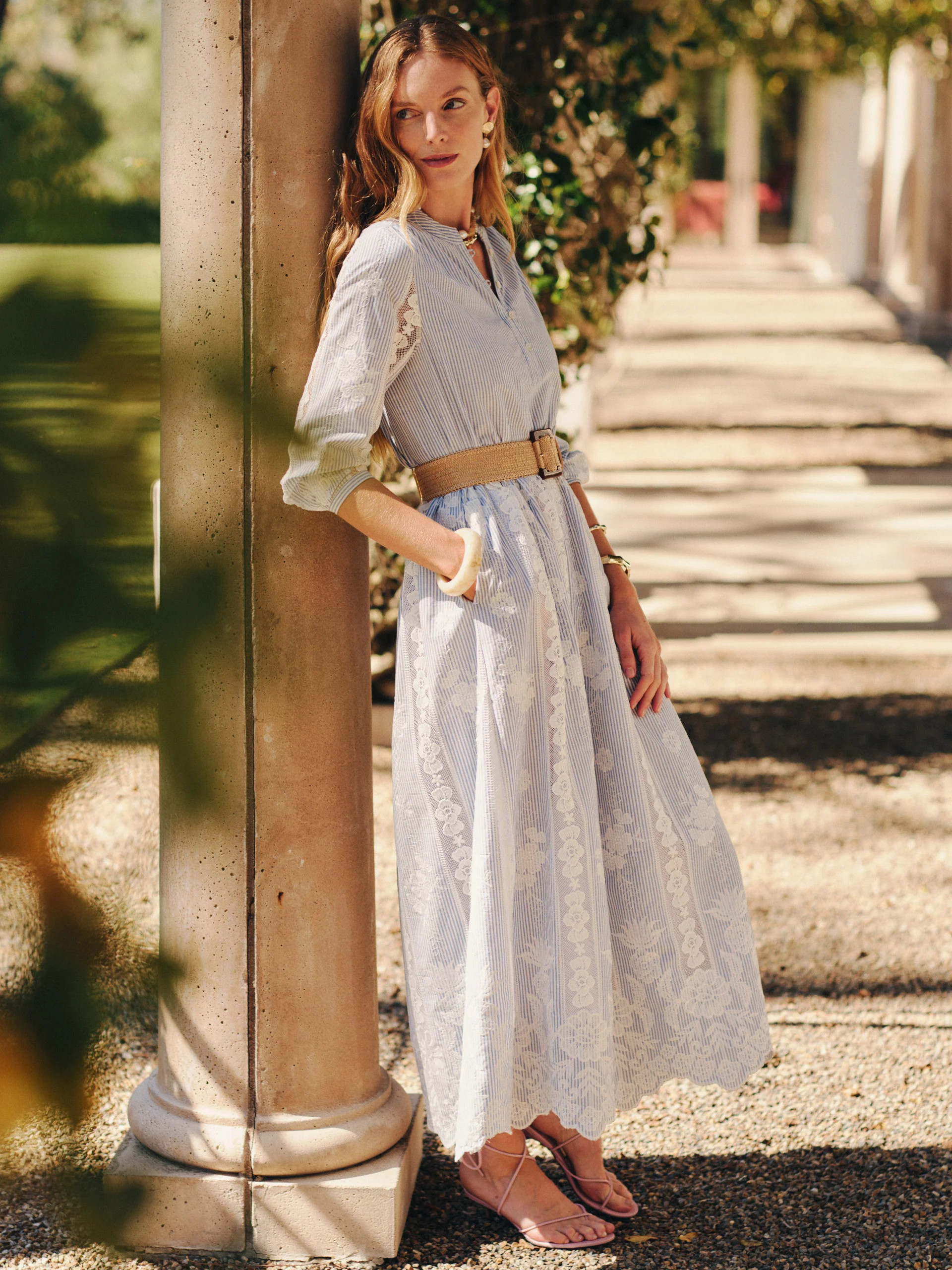 White/Blue Stripe Margaret Dress | Women's Dresses | J.McLaughlin | J.McLaughlin