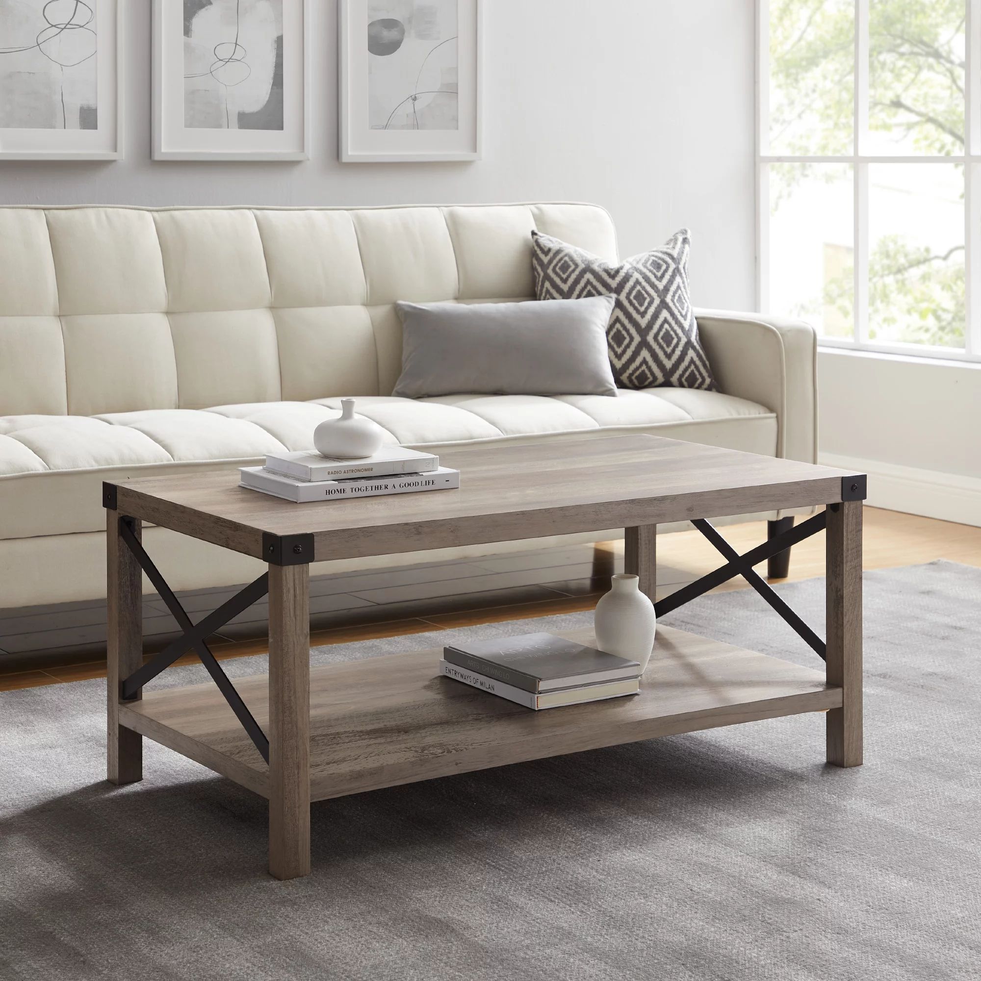 Woven Paths Magnolia Metal X Coffee Table, Grey Wash | Walmart (US)