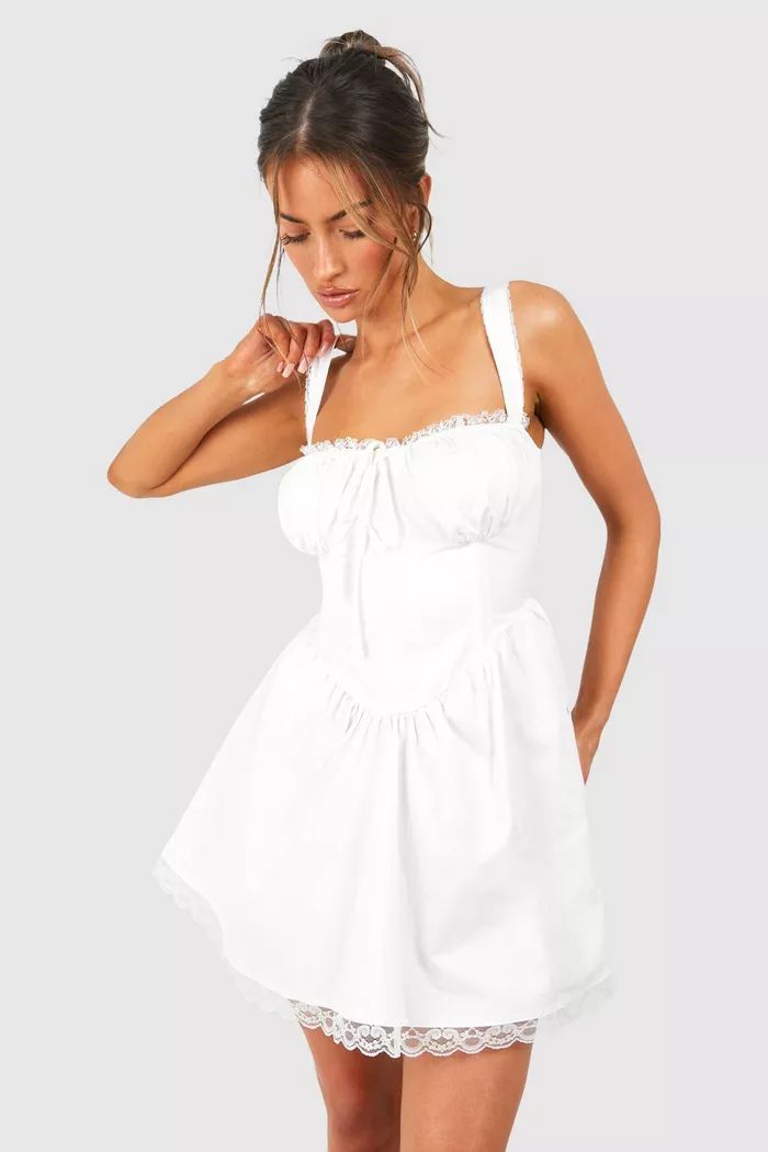 Cotton Strappy Milkmaid Mini Dress | boohoo (US & Canada)