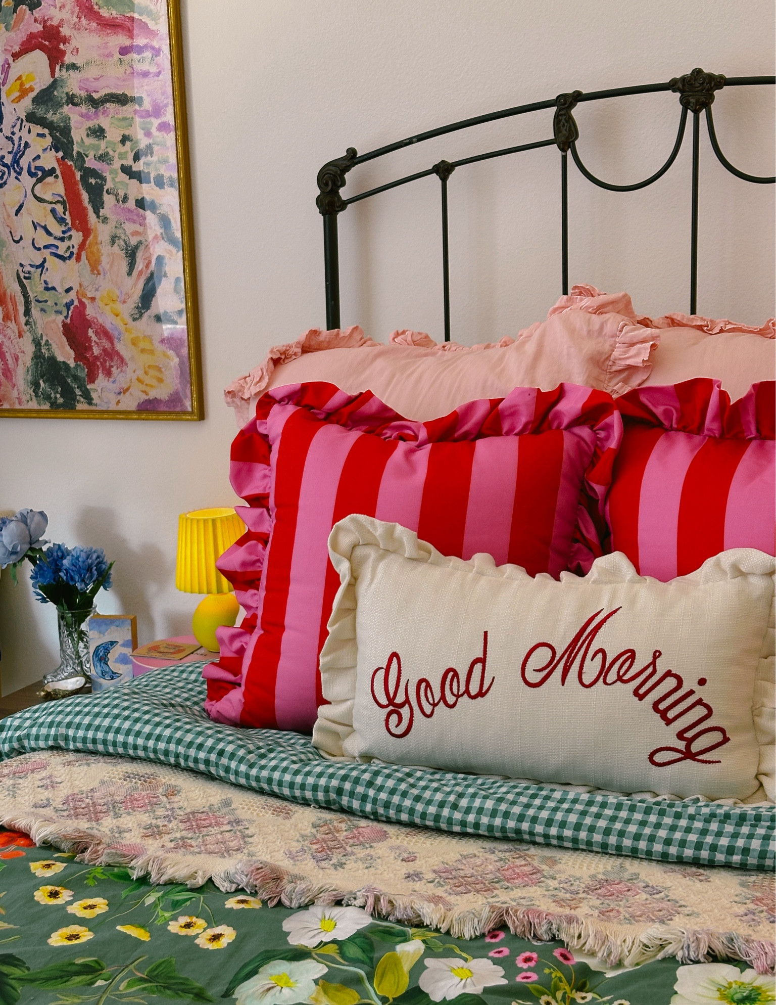 Adding more cottage core, girly things to the guest room! 

The Good Morning pillow was purchased from Pinterest but I think it’s from HomeGoods! 

The throw blanket is a family blanket but tagged some other blankets that were similar and I that I thought could be cute! 

Also the H&M black and white striped pillow cover comes in other color options! 

#LTKHome #LTKFindsUnder100 #LTKFamily