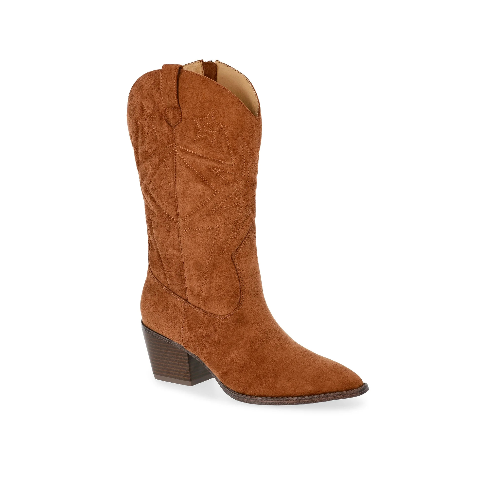 Time and Tru Women's Faux Suede Embroidered Western Boots, Wide Width Available | Walmart (US)