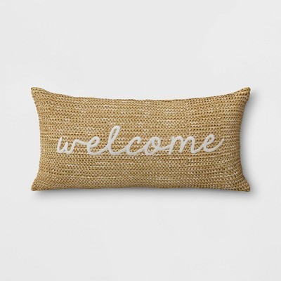 Welcome Woven Outdoor Lumbar Decorative Pillow Tan - Threshold™ | Target
