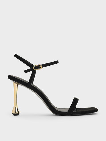 Faux Suede Sculptural-Heel Ankle-Strap Sandals
    
         - Black Textured | Charles & Keith US