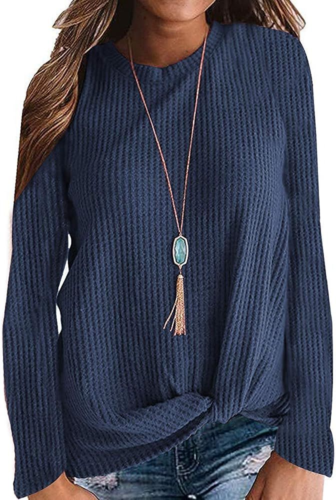 Womens Fall Winter Waffle Knit Twist Knot Tunic Tops Sweaters | Amazon (US)