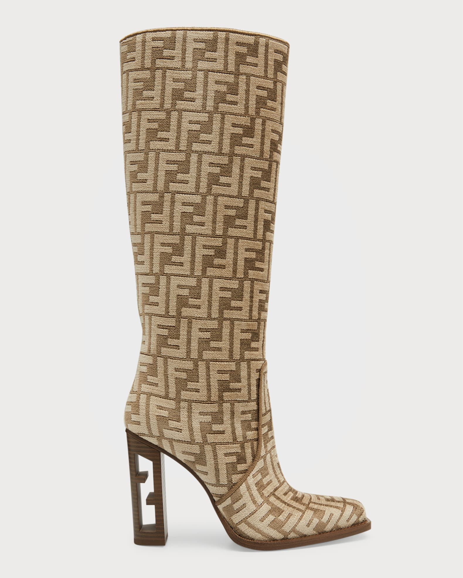 Fendi Vitello Jacquard Knee Boots | Neiman Marcus