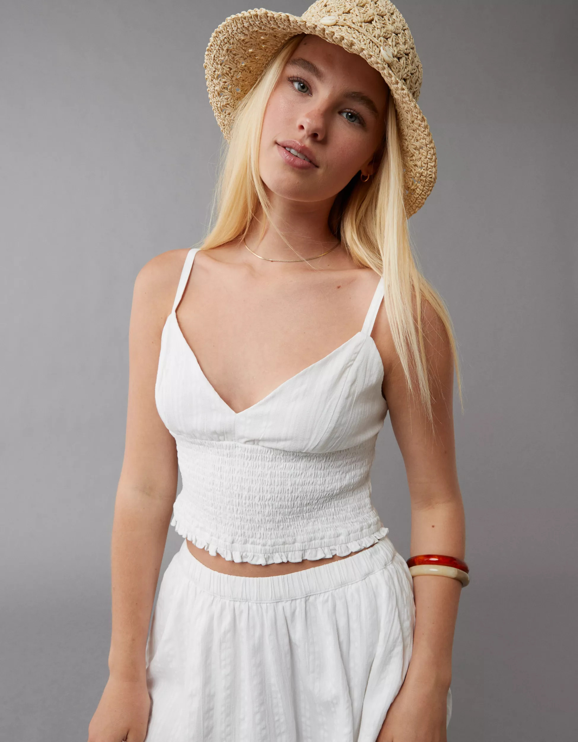 AE Smocked Cross-Back Tank Top | American Eagle Outfitters (US & CA)