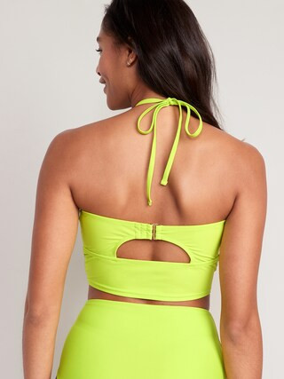 Cropped Cutout Halter Longline Bikini Swim Top for Women | Old Navy (US)