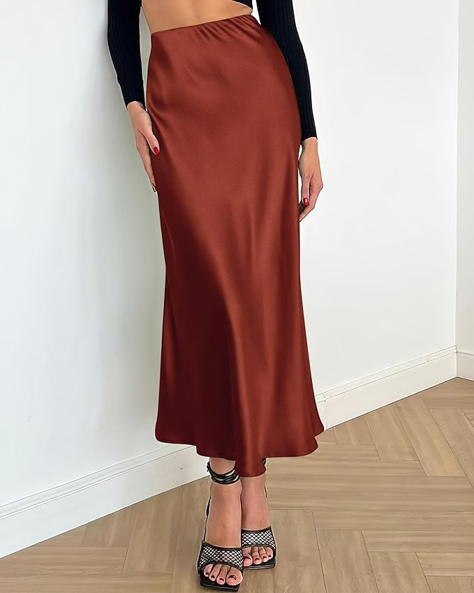 BTFBM 2025 Womens Summer Fall Long Satin Skirt Silk Elegant High Waist Cocktail Party Wedding Flo... | Amazon (US)