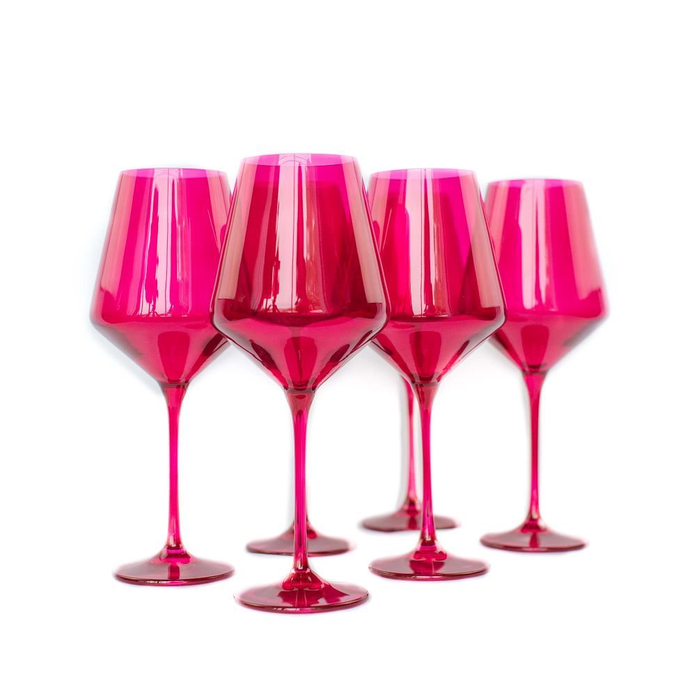 Estelle Colored Glass Stemmed Wine Glass, Fuchsia | West Elm (US)