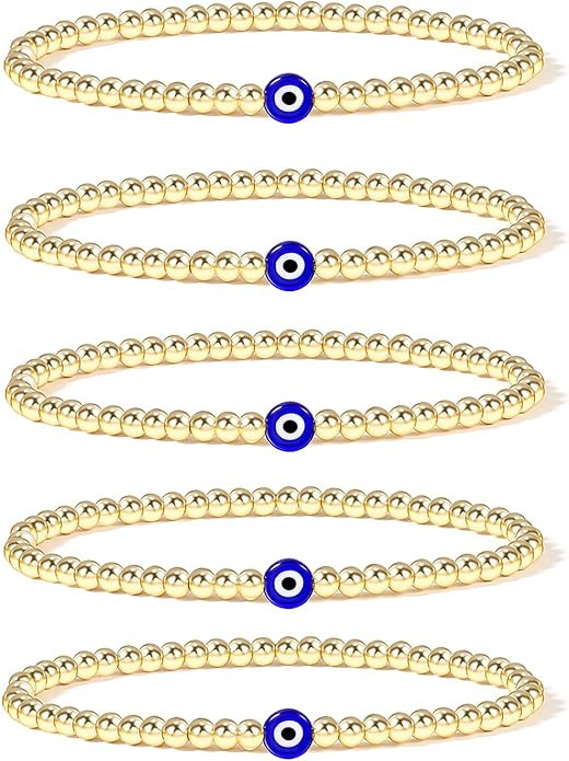 Evil Eye Luck Bracelet Gold Beaded Bracelet For Women Bracelets Set Blue Eye Bead Hand Stretch Br... | Amazon (US)