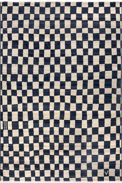 Navy Rasali Checkered Box Area Rug | Rugs USA