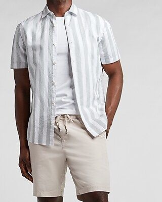 Slim Striped Linen Short Sleeve Shirt | Express