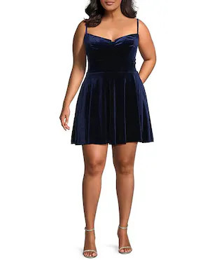 B. Darlin Plus Size Velvet Bustier Bodice Skater Dress | Dillard's | Dillard's