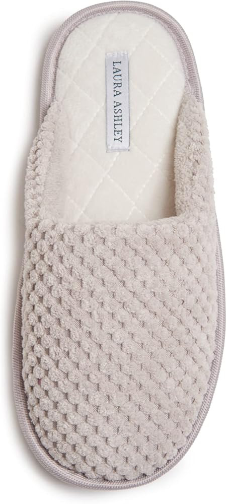 Laura Ashley Womens Plush Memory Foam Scuff Slippers, Fluffy Warm Micro Terry House Shoes, Comfy ... | Amazon (US)