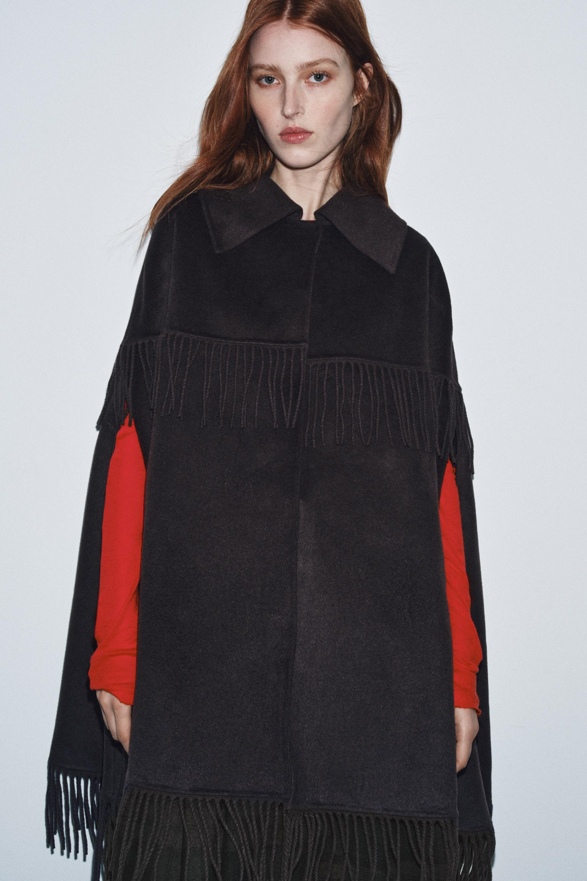 WOOL FRINGED CAPE | Zara UK