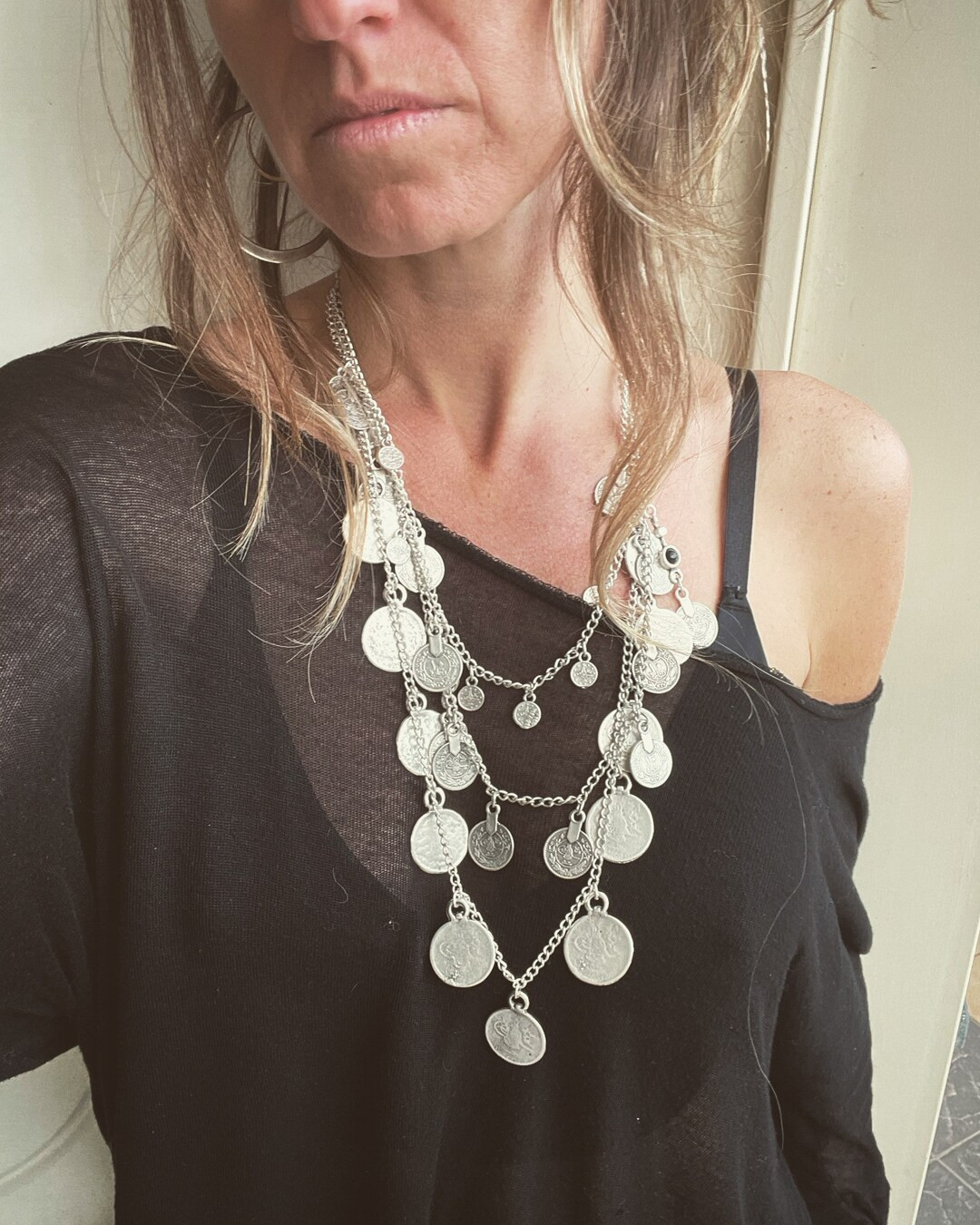 Coin hanging chain necklace, silver plated | Etsy (Global)