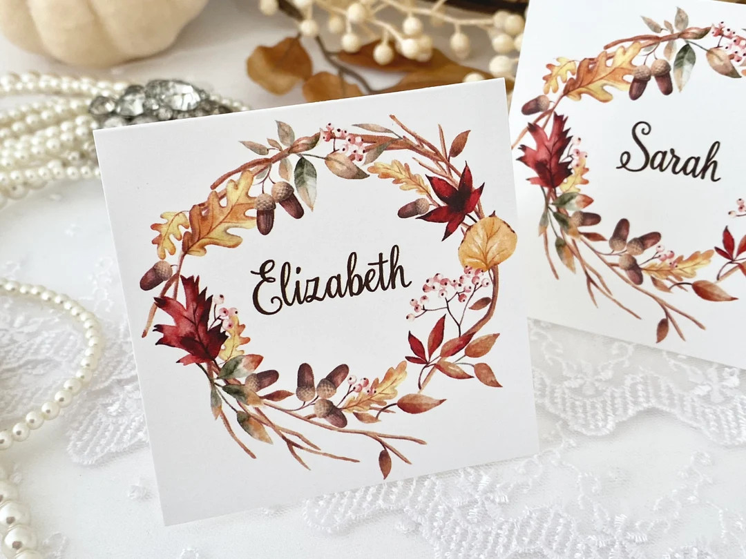 Fall Autumn Wreath Place Cards Fall Leaves Thanksgiving - Etsy | Etsy (US)