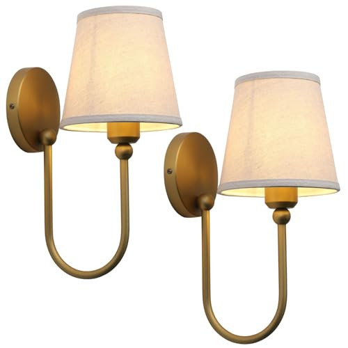 Pathson Antique Linen Fabric Wall Sconces Set of 2, Hardwired Curved Arm Bathroom Vanity Light, Indoor Wall Decor Lamp for Living Room, Kitchen, Bedroom, Foyer | Amazon (CA)
