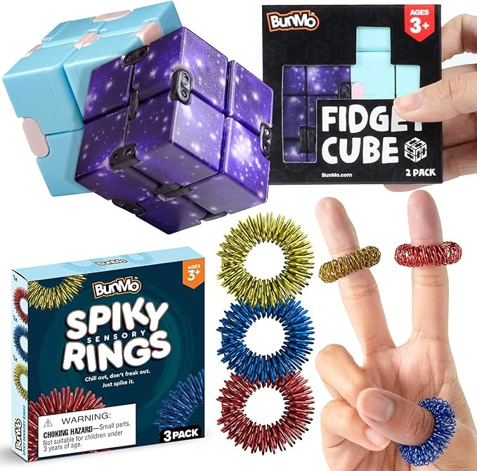 BunMo Sensory Bundle | Infinity Cube & Spiky Sensory Fidget Rings | Perfect Sensory Fidget Toy fo... | Amazon (US)
