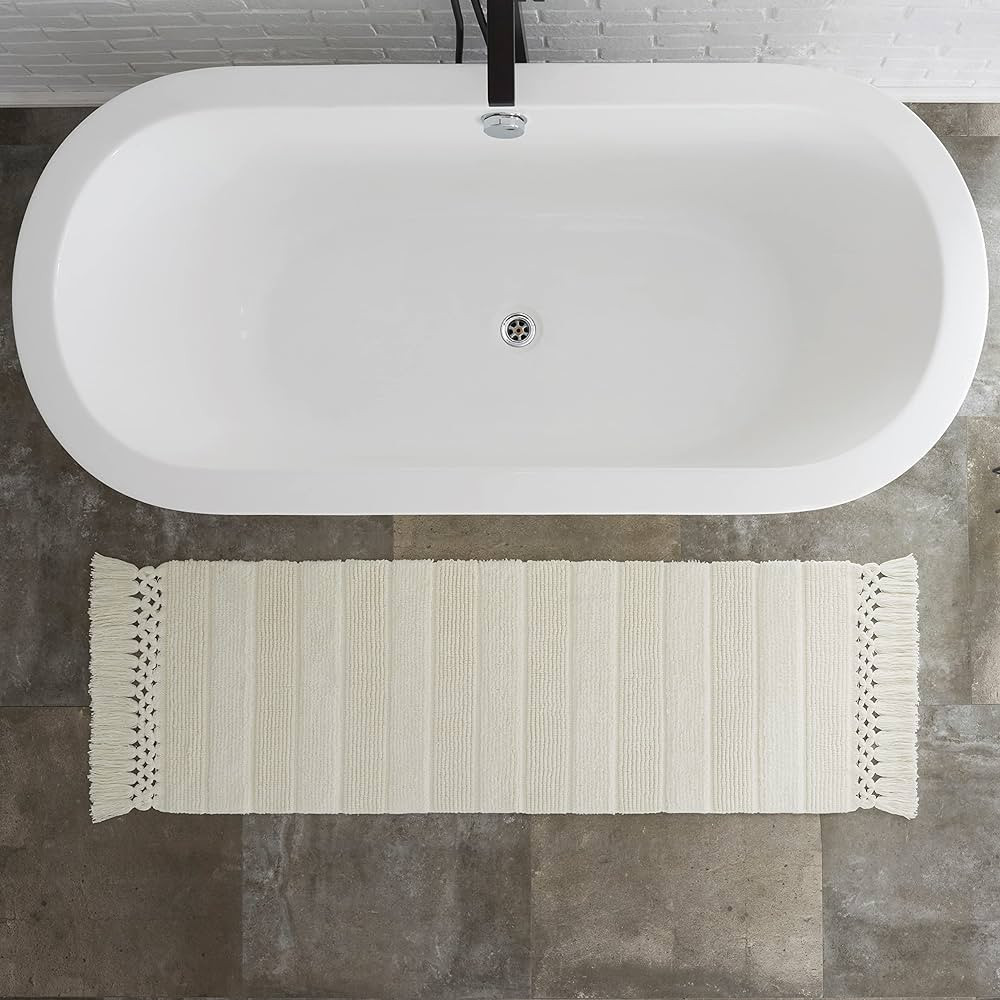 French Connection Bathroom Rug | Woven Fringe Bath Mats | 100% Cotton | Premium Safira Bathroom M... | Amazon (US)