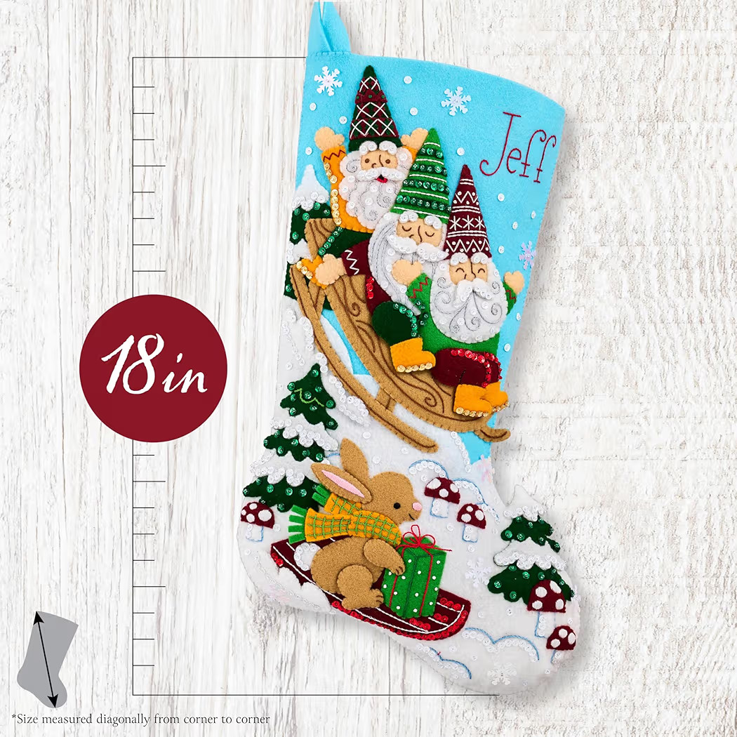 Bucilla Felt Applique 18" Stocking Making Kit, Gnomes on The Go, Perfect for DIY Arts and Crafts | Amazon (US)