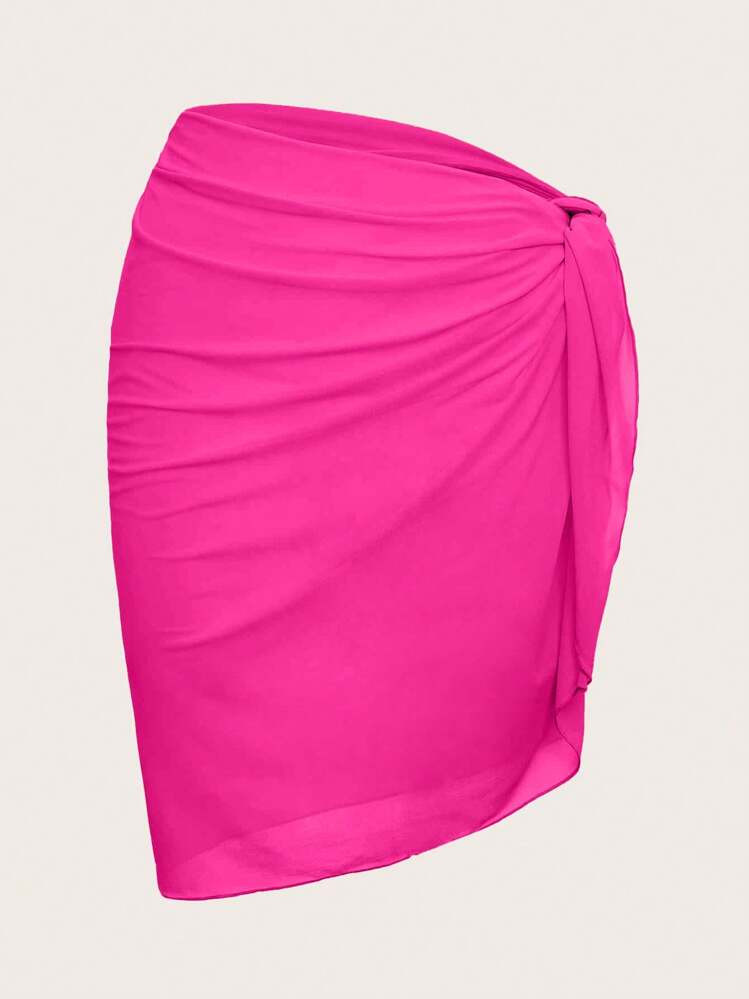 Swim Mod Summer Beach Ladies' Solid Color Simple Ruched Design Cover-Up | SHEIN