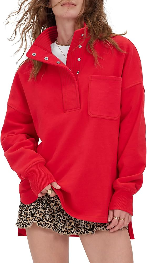 Locachy Womens Casual Oversized Sweatshirt Long Sleeve Button Henley Neck Pullover Tops Fashion O... | Amazon (US)